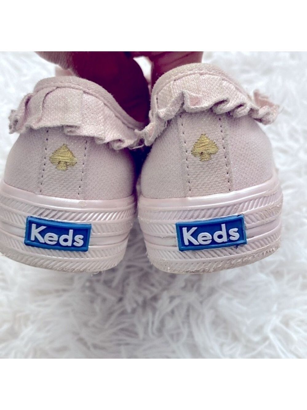 Kate Spade x Keds pink and gold metallic ruffle sneakers